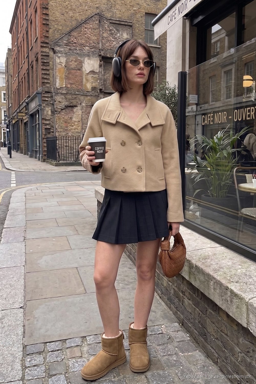 Dik Yaka Düğmeli Kısa Kadın Kaşe Mont 611AW115 CAMEL