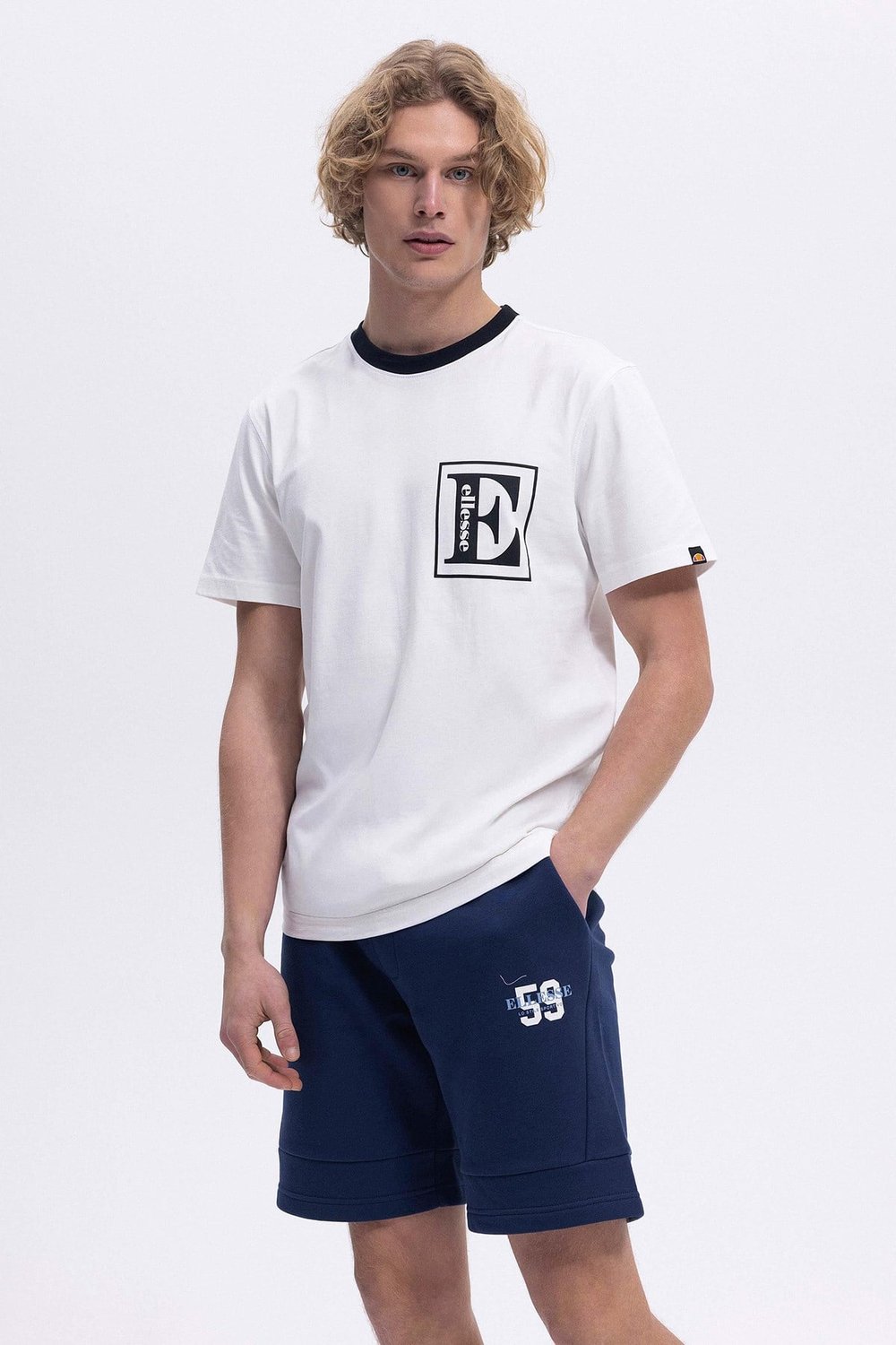 Ellesse Baskılı Pamuklu Regular Fit Şerit Detaylı Bisiklet Yaka Erkek T Shirt EM458-OF BEYAZ