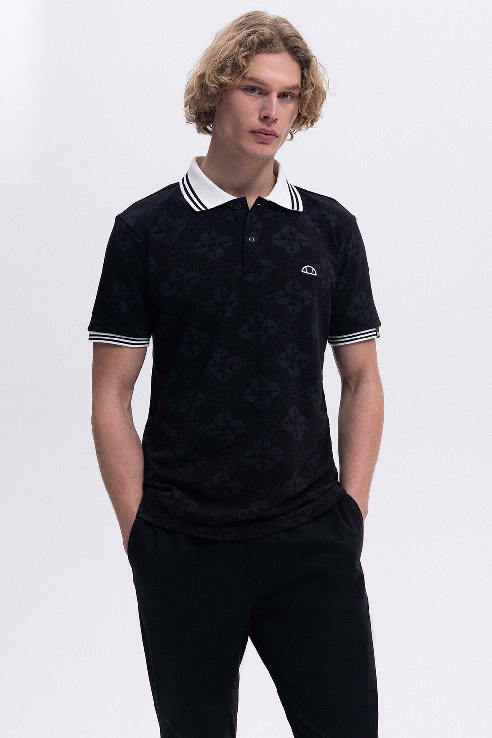 Ellesse Monogramlı % 100 Pamuk Regular Fit Düğmeli Erkek Polo Yaka T Shirt EM381-BK SİYAH