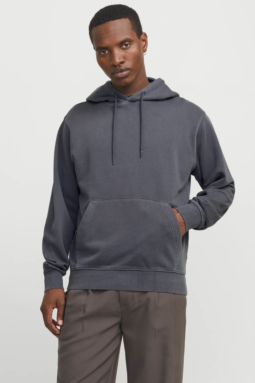 Essentials Jjecharge Pamuklu Oversize Fit Kapüşonlu Erkek Sweat 12268272 ANTRASİT
