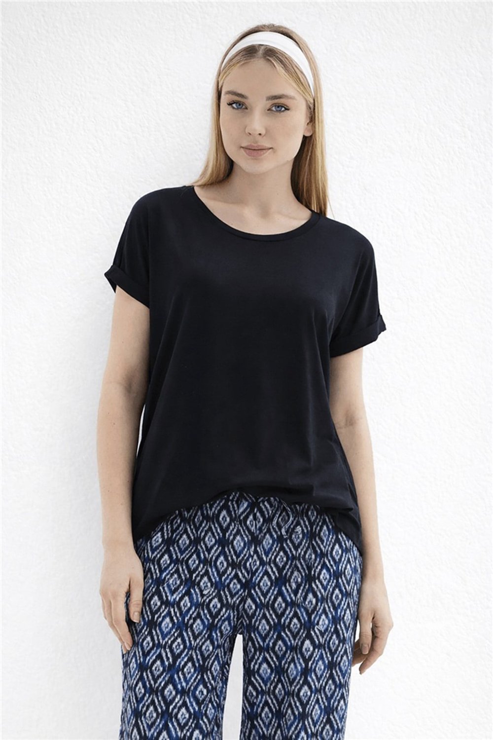 Fashion Friends Dökümlü Bisiklet Yaka Basic Kadın T Shirt 26Y0194K1 LACİVERT