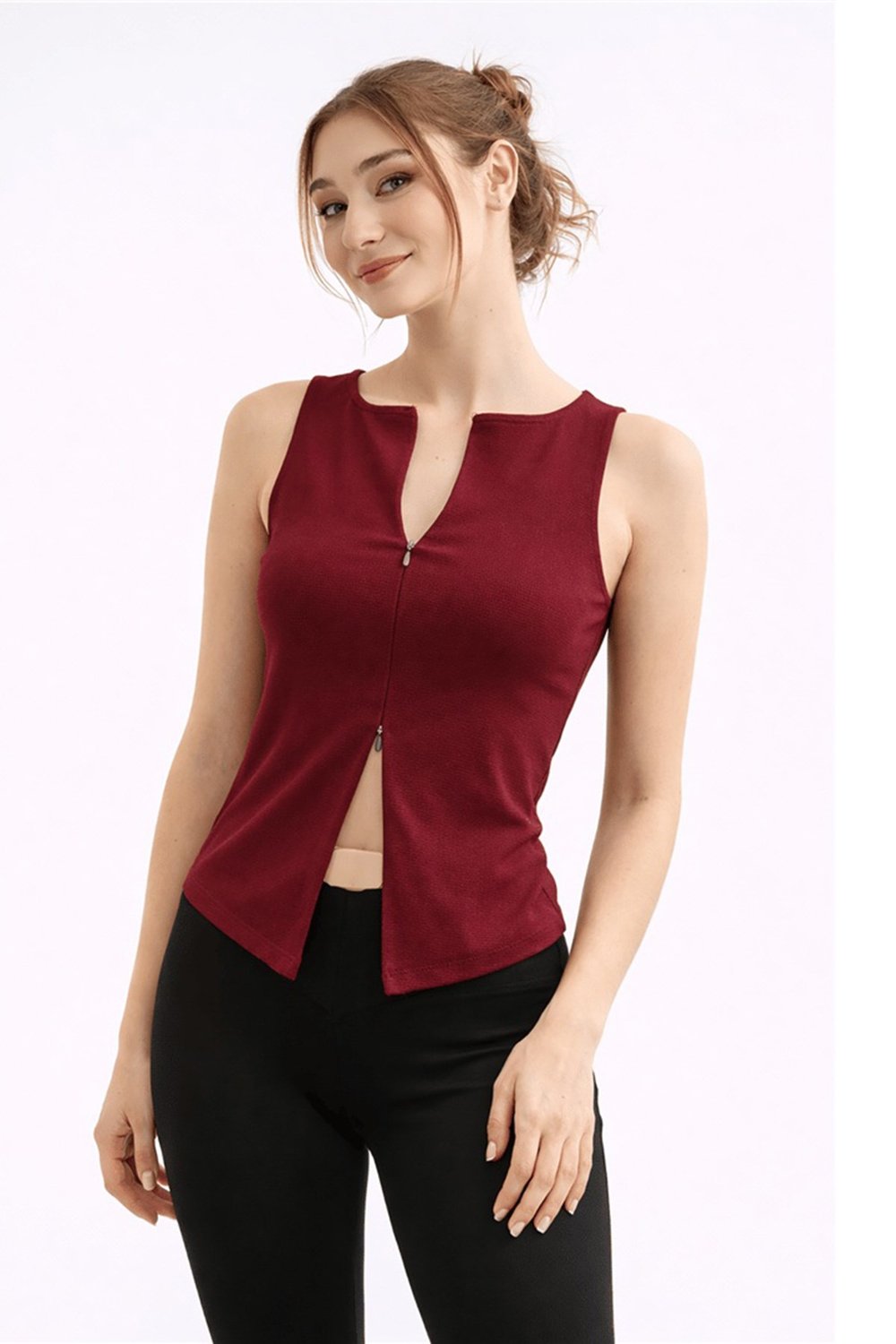 Fashion Friends Pamuklu Regular Fit Fermuarlı Yaka Kadın Bluz 26Y0709K1 BORDO