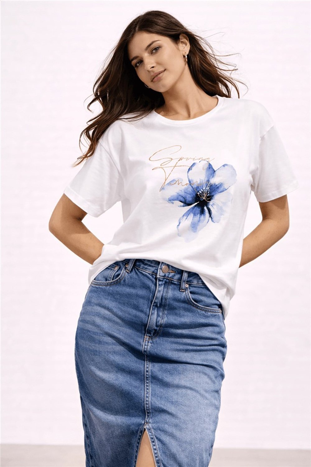 Fashion Friends Pamuklu Regulara Fit Baskılı Bisiklet Yaka Kadın T Shirt 26Y0237K1 BEYAZ