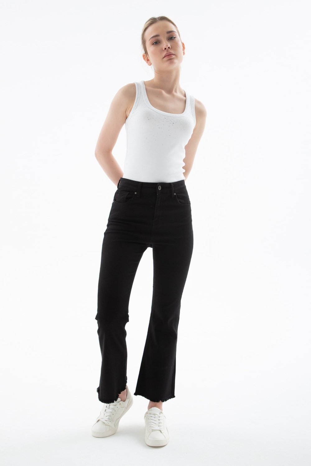 Fashion Friends Pamuklu Yüksek Bel Bol Paça Jeans Kadın Kot Pantolon 26Y0294K1 SİYAH
