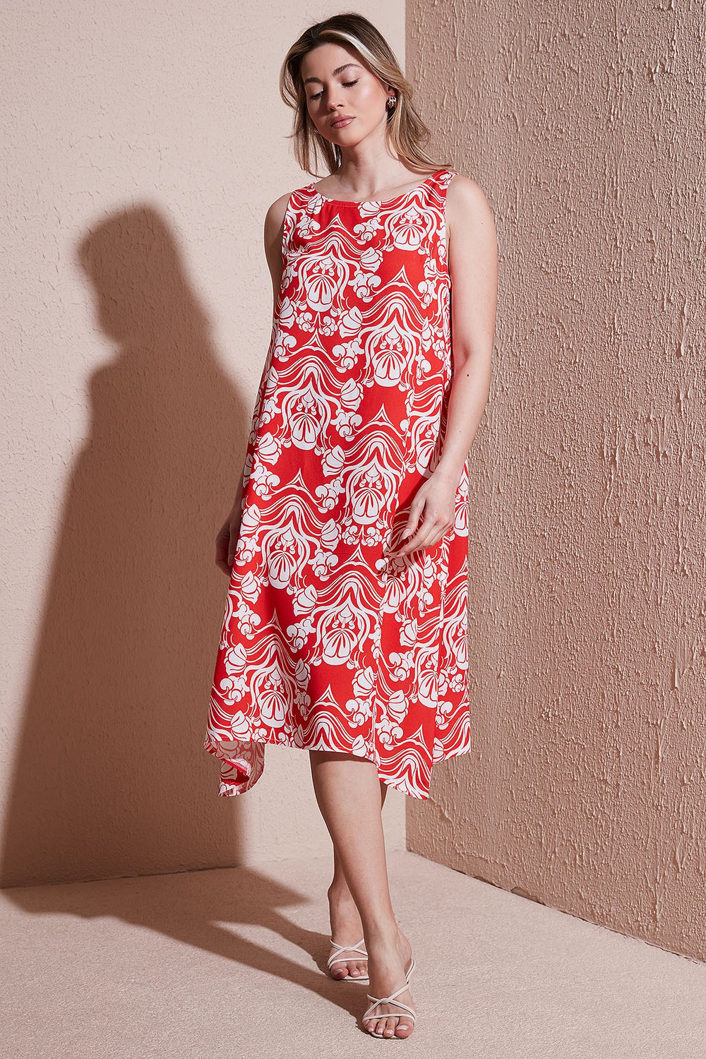 Fashion Friends Regular Fit Bisiklet Yaka Kolsuz Volanlı Bayan Elbise 25Y0630K1 KIRMIZI