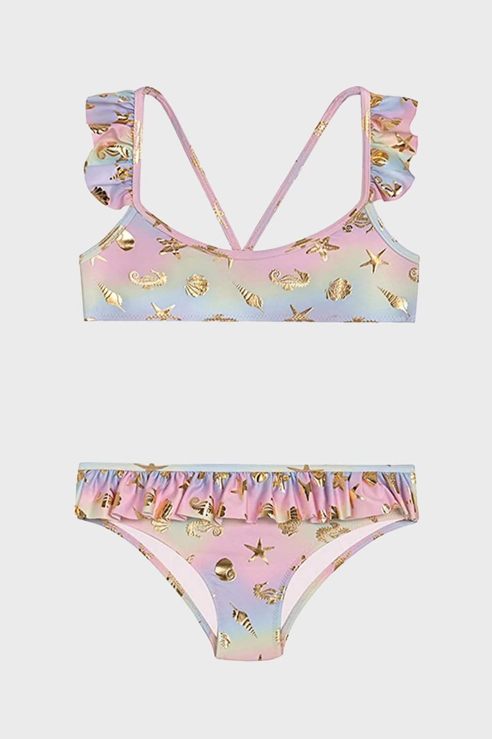 Golden Desenli UPF 50+ Korumalı Çabuk Kuruyan Kız Çocuk Bikini SB2514000611 ALTIN