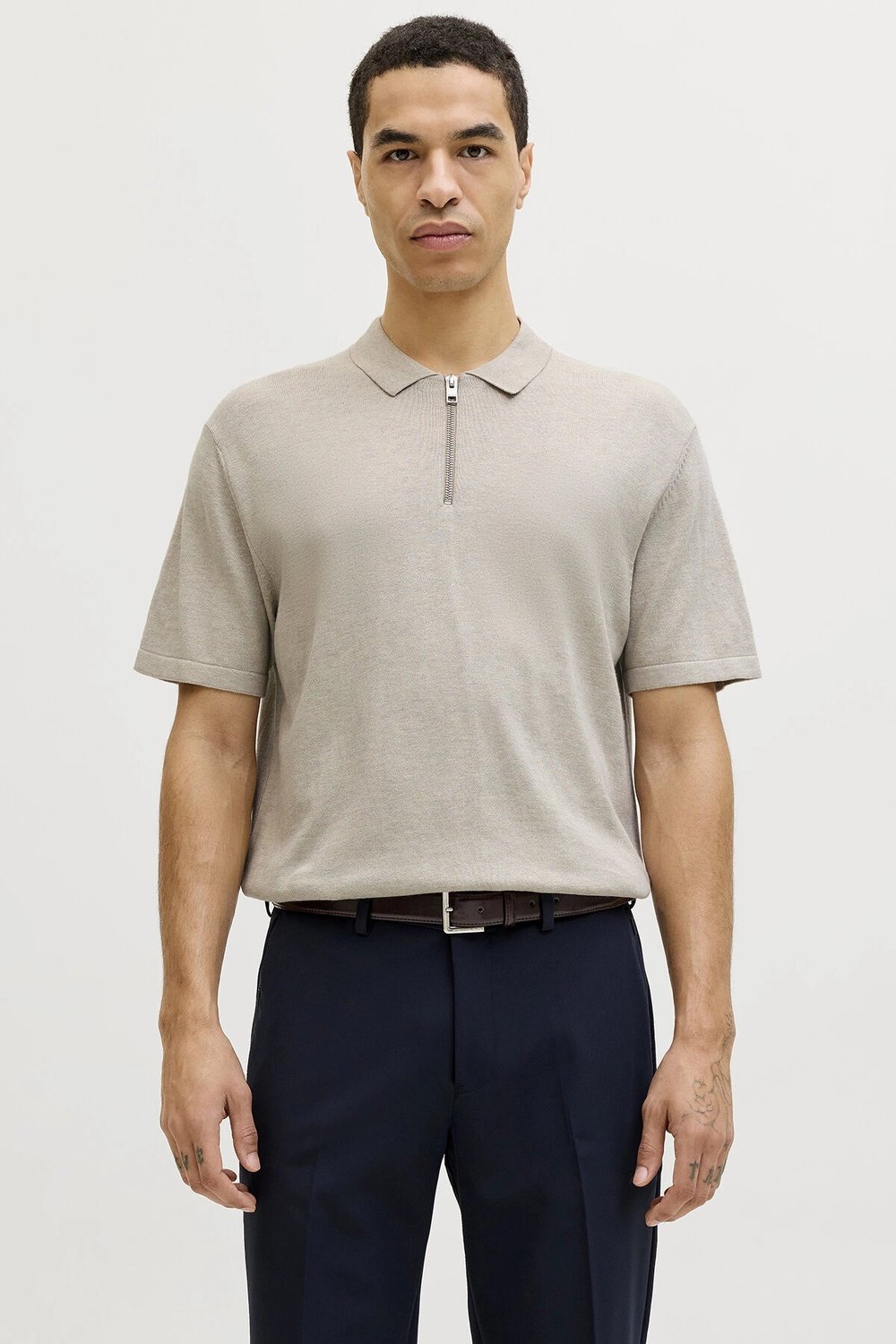 Jack & Jones Essentials Jjeemil Pamuklu Fermuarlı Erkek Polo Yaka T Shirt 12288260 BEJ