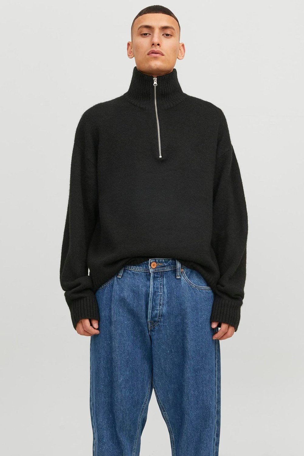 Jack & Jones Originals Jorollie Yün Karışımlı Relaxed Fit Dik Yaka Erkek Kazak 12241817 SİYAH