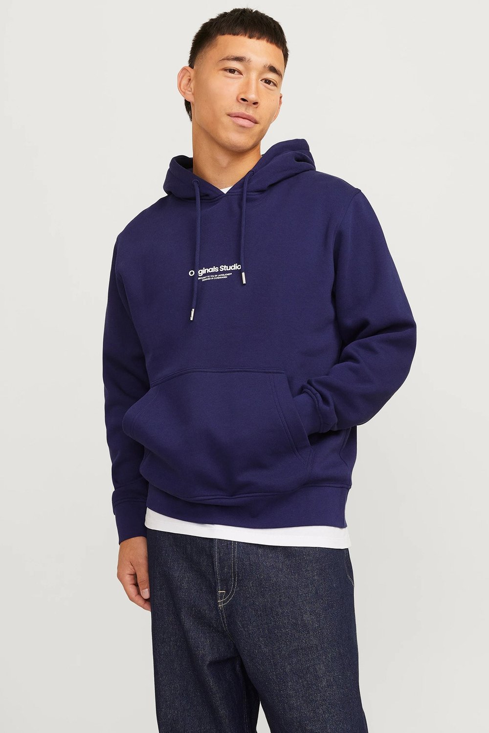 Jack & Jones Originals Jorvesterbro Pamuklu Kapüşonlu Relaxed Fit Erkek Sweat 12241687 LACİVERT