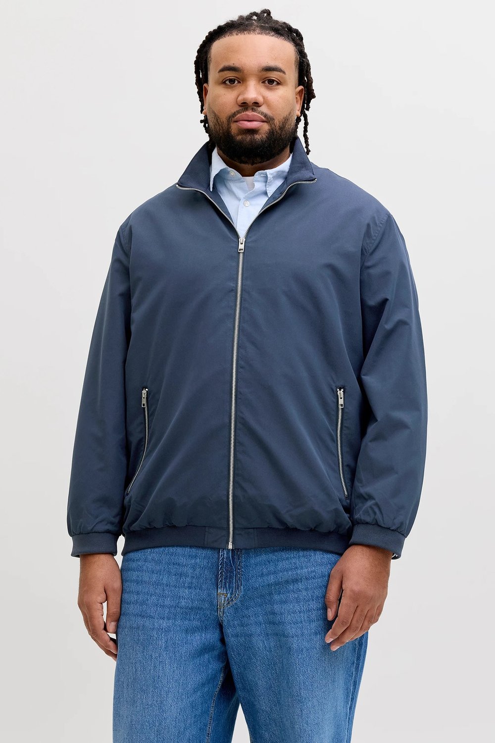 Jack & Jones Plus Jjerush Büyük Beden Su Geçirmez Regular Fit Dik Yaka Erkek Mont 12231718 LACİVERT