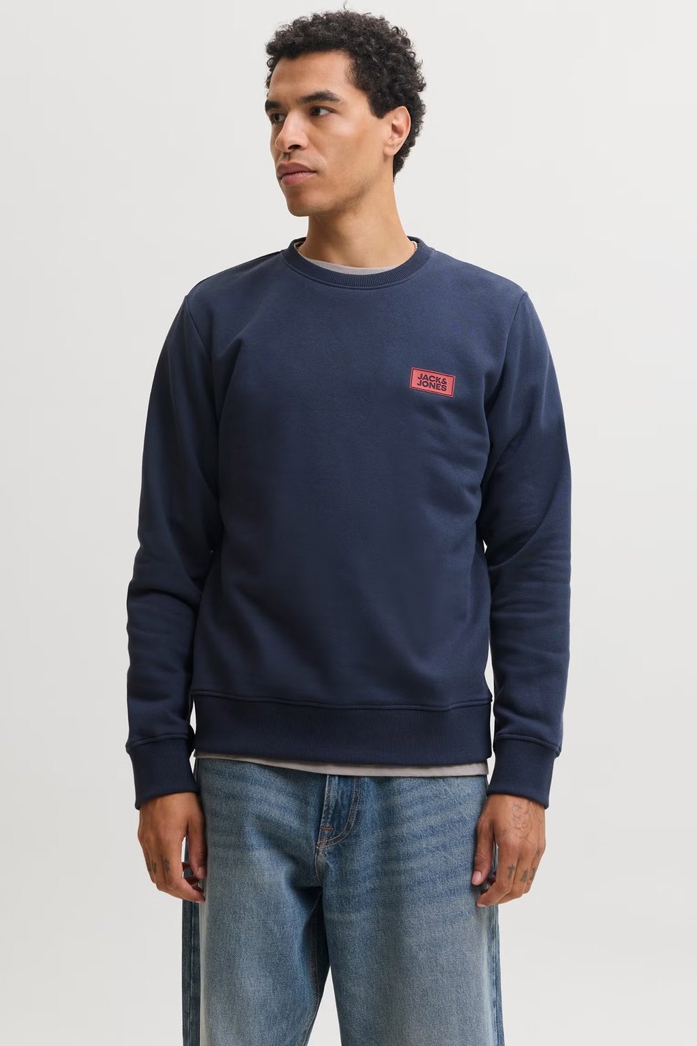 Jjrush Pamuklu Bisiklet Yaka Erkek Sweat 12298426 LACİVERT
