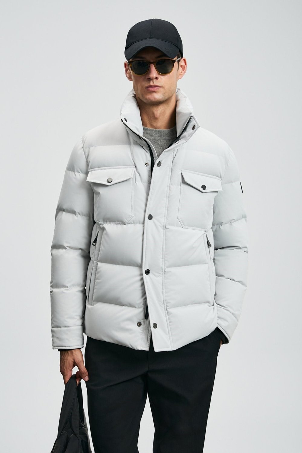 Kapitoneli Comfort Fit Dik Yaka Şişme Erkek Mont 112120258 AÇIK GRİ