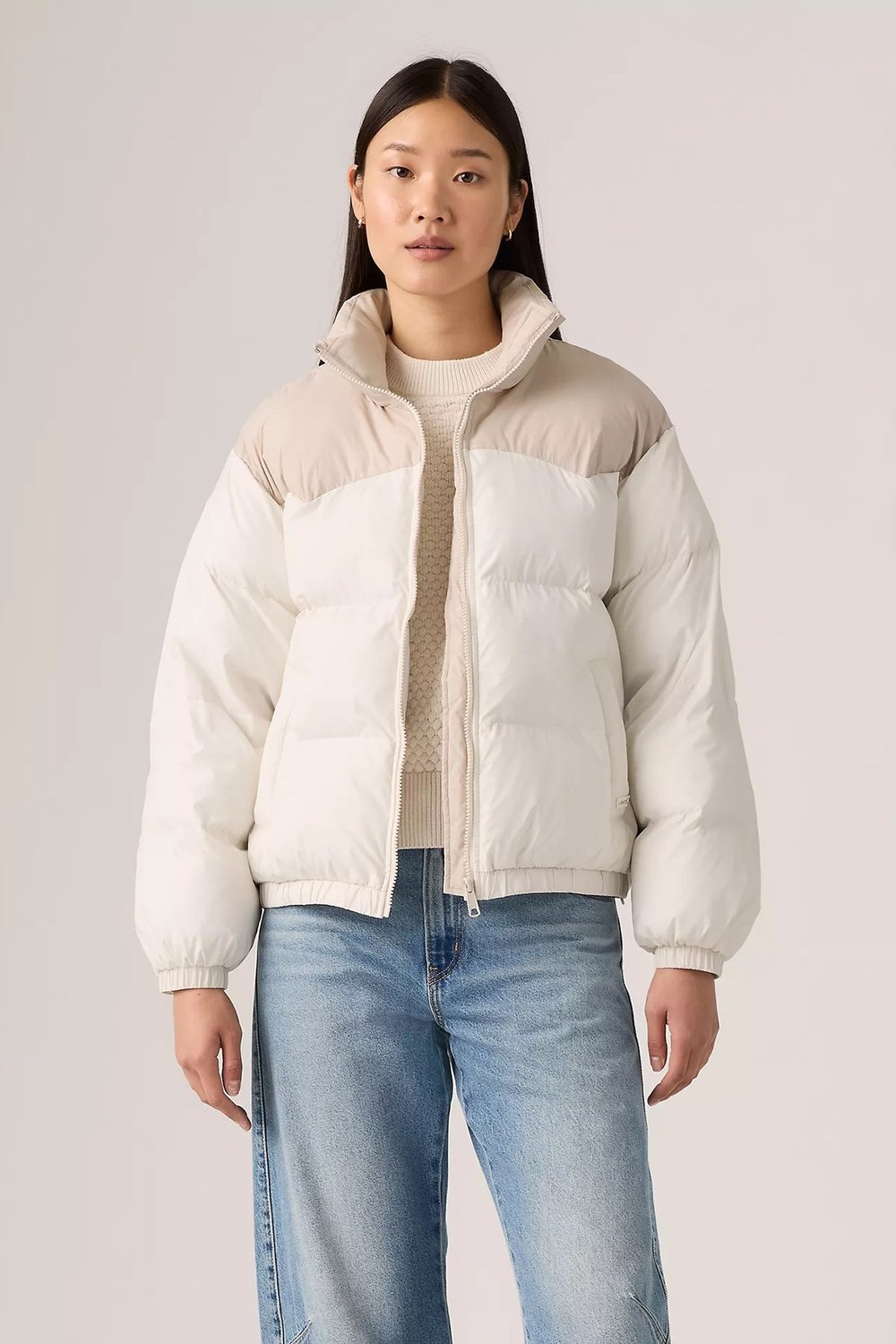 Kapitoneli Regular Fit Dik Yaka Kadın Mont 003FV-0000 Beyaz-Taş