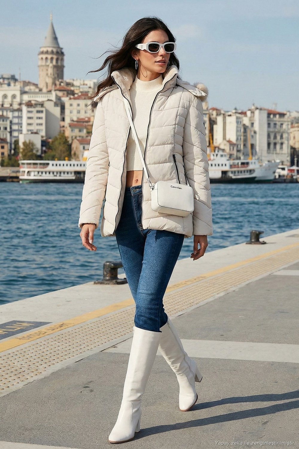 Kapitoneli Slim Fit Çıkarılabilir Kapüşonlu Kadın Mont 497MARA TAŞ