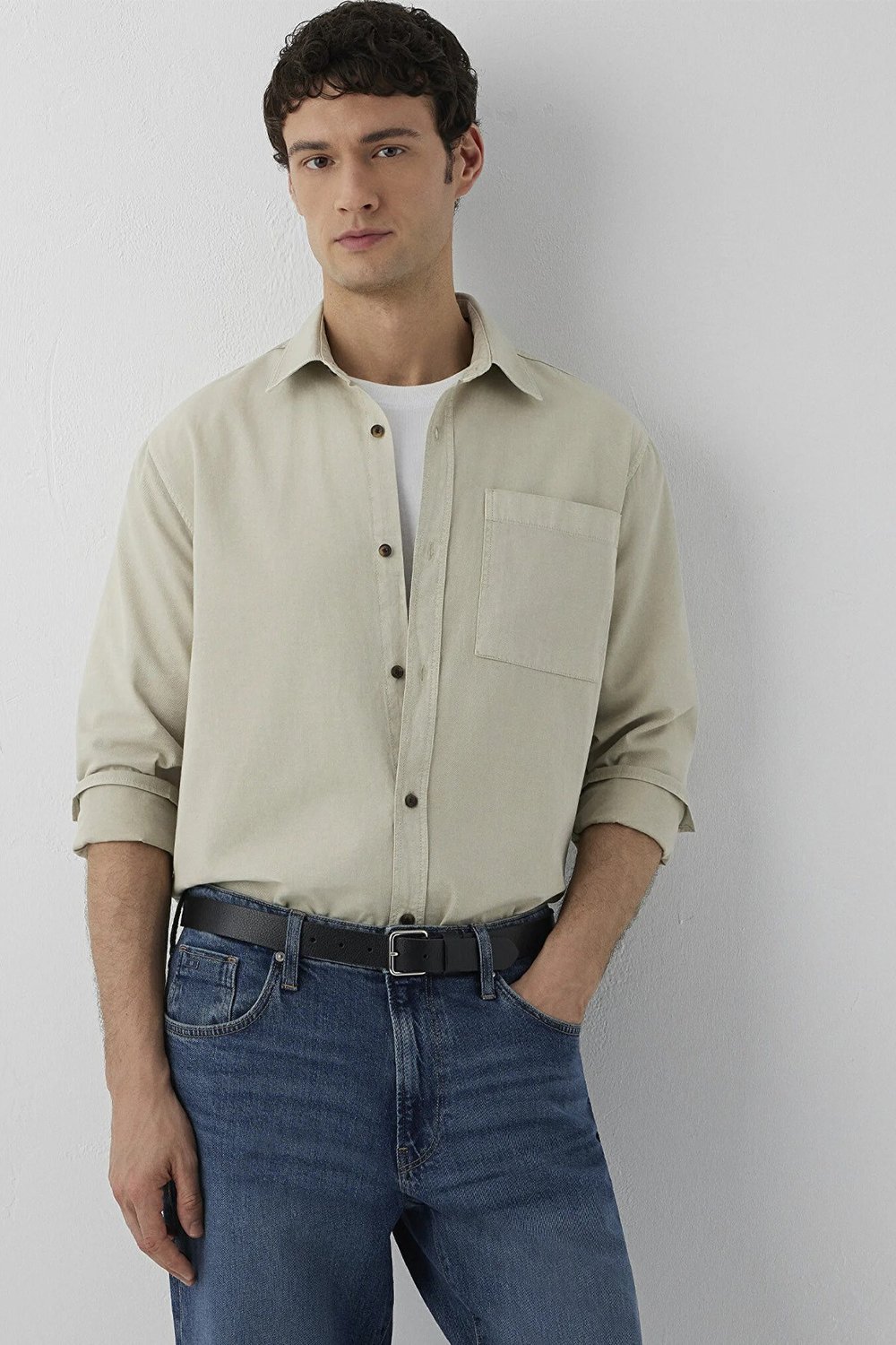 Keten Karışımlı Regular Fit Cepli Erkek Gömlek 0212088-70146 TAŞ