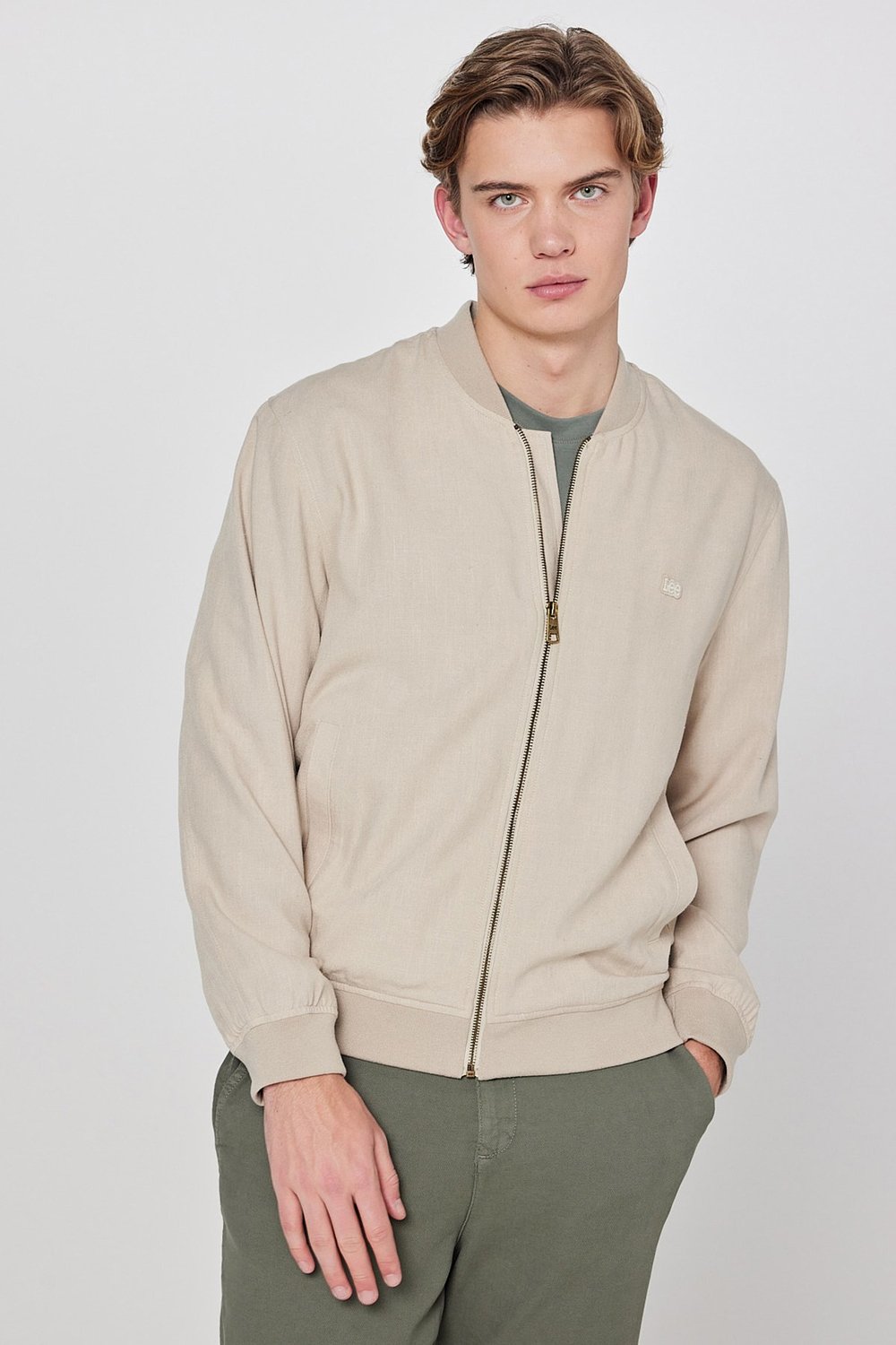 Keten Regular Fit Logolu Kolej Yaka Bomber Erkek Ceket L2610125 614 BEJ