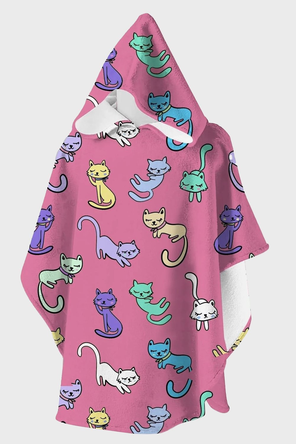 Kitties Kedi Baskılı Pamuklu Kapüşonlu Uv Korumalı Havlu Kız Çocuk Panço SP2511000001 PEMBE