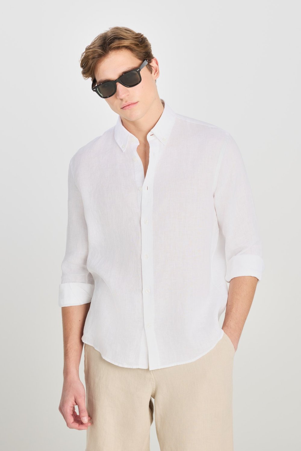Lee % 100 Keten Regular Fit Klasik Yaka Uzun Kollu Erkek Gömlek L2510549 100 BEYAZ