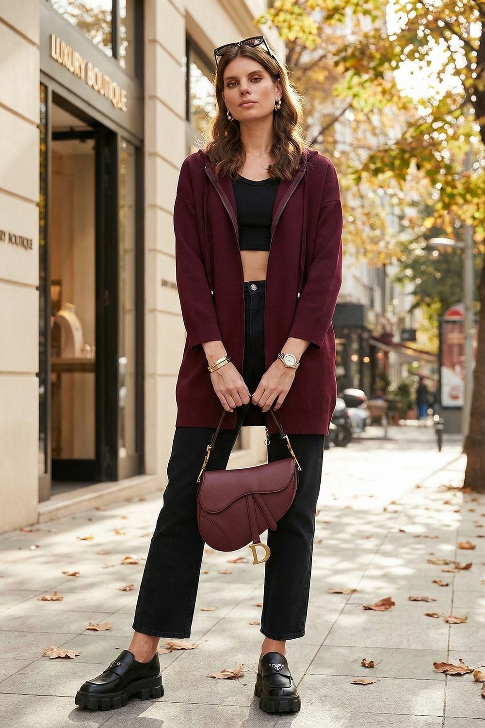 Lela Modest Regular Fit Kapüşonlu Tesettür Triko Bayan Hırka 4616176 BORDO