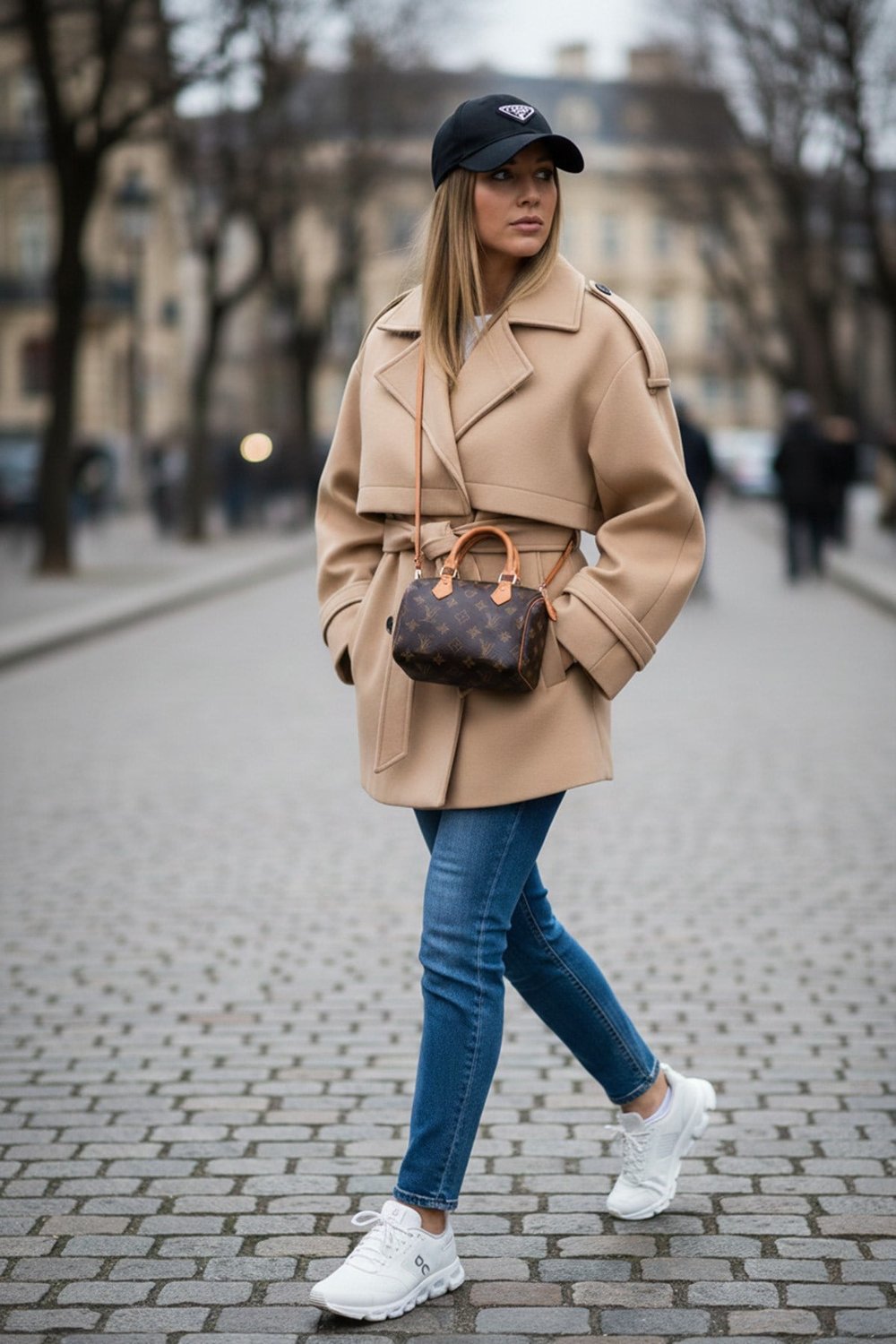 Lela Oversize Fit Kruvaze Yaka Kuşaklı Kaşe Bayan Kaban 6839669 CAMEL