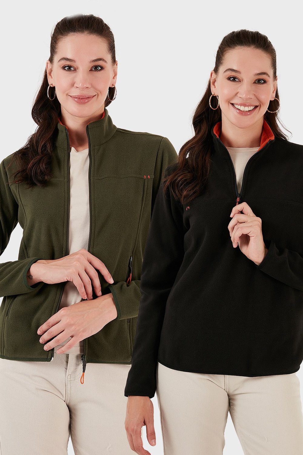 Lela Slim Fit Yumuşak Dokulu Anti-Pilling Tüylenme Yapmayan 2'li Paket Bayan Polar 590700200S2 SİYAH-HAKİ