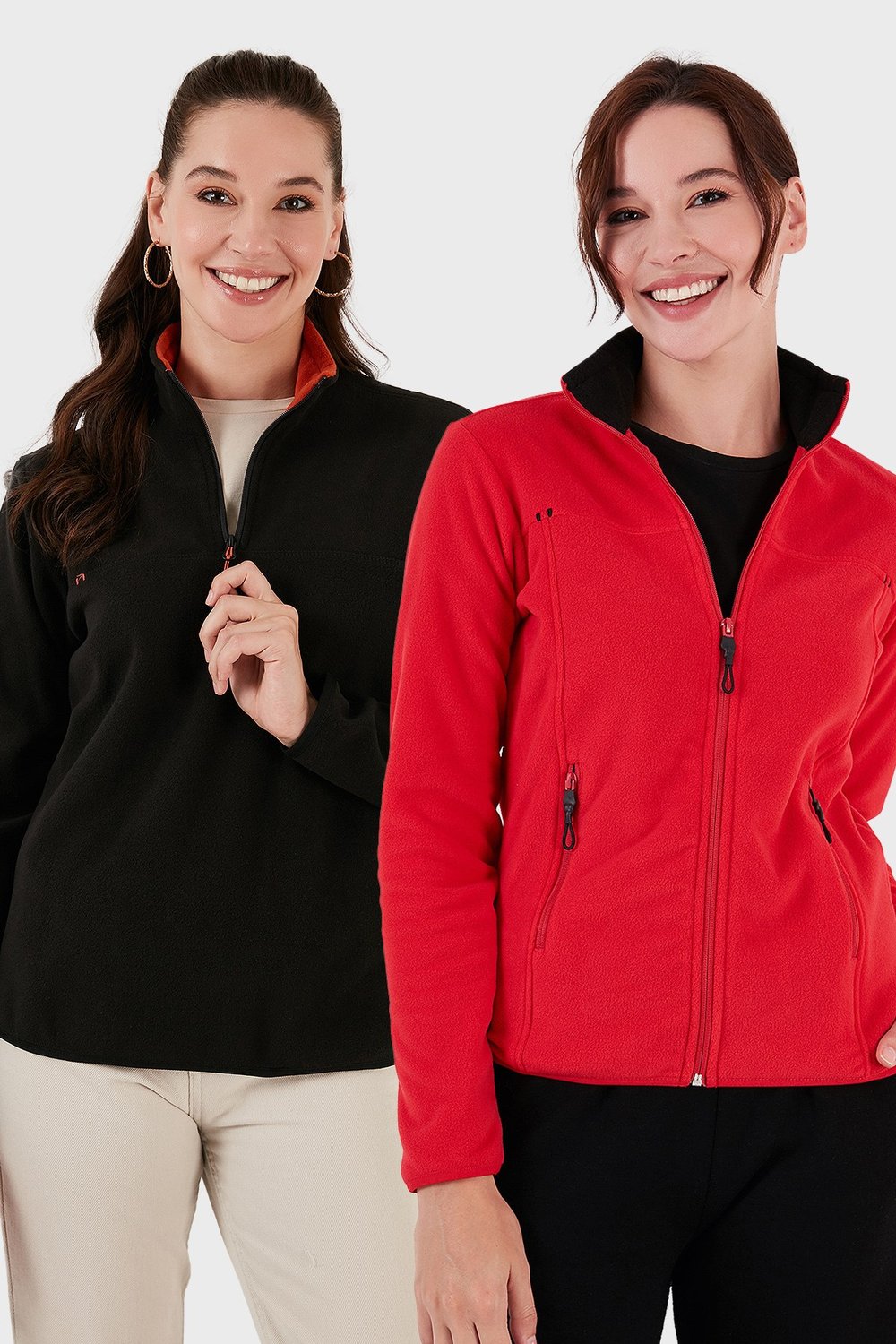 Lela Slim Fit Yumuşak Dokulu Anti-Pilling Tüylenme Yapmayan 2'li Paket Bayan Polar 590700200S2 SİYAH-KIRMIZI