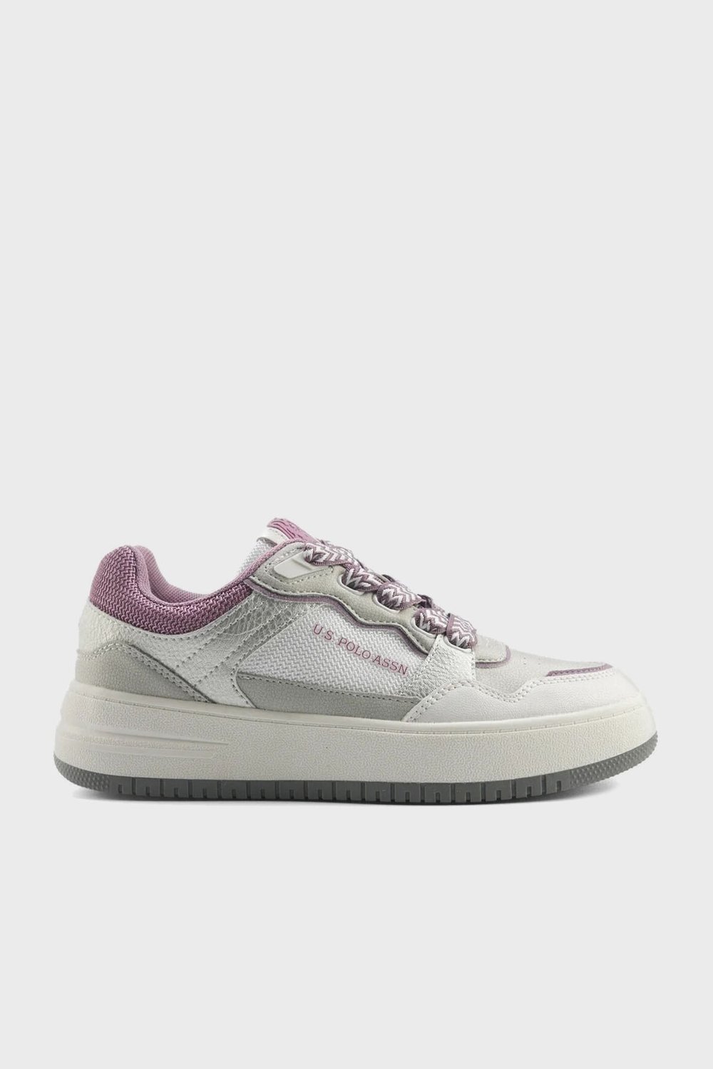 Logolu Kalın Taban Sneaker Kadın Ayakkabı LINA 5FX BEYAZ-GÜMÜŞ