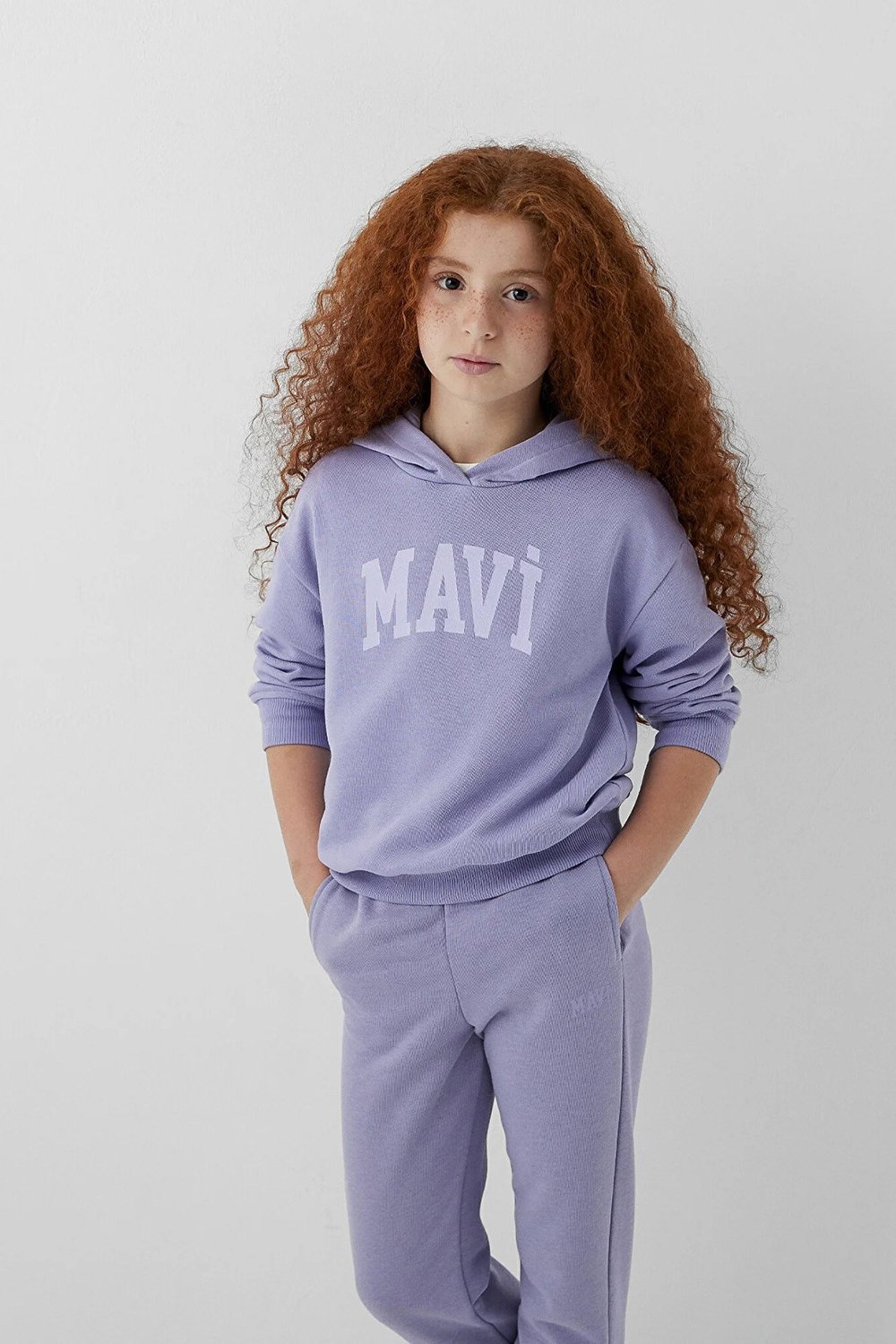 Logolu Loose Fit Kapüşonlu Kız Çocuk Sweat 7S10147-70557 MENEKŞE