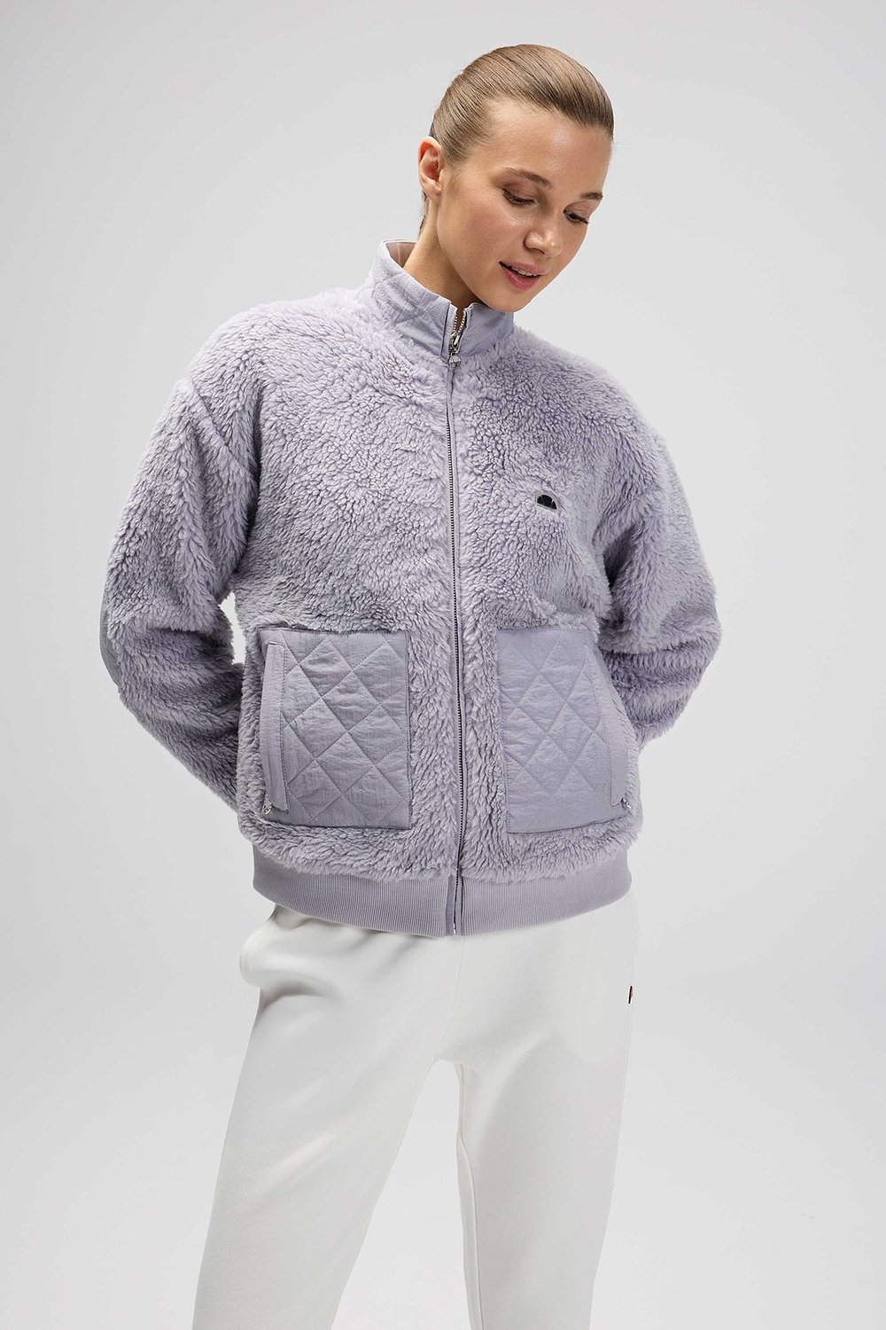 Logolu Regular Fit Dik Yaka Polar Kadın Mont EF525-LC LİLA