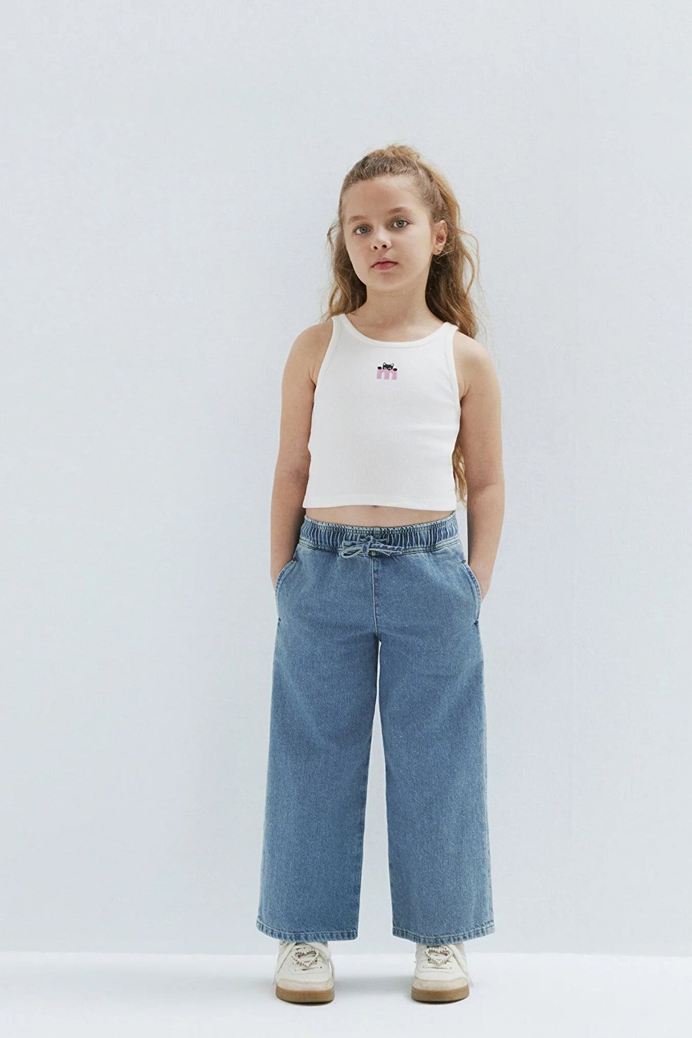 Loko Wide Leg Normal Bel Geniş Paça Jeans Kız Çocuk Kot Pantolon 7010405-A3344 MAVİ