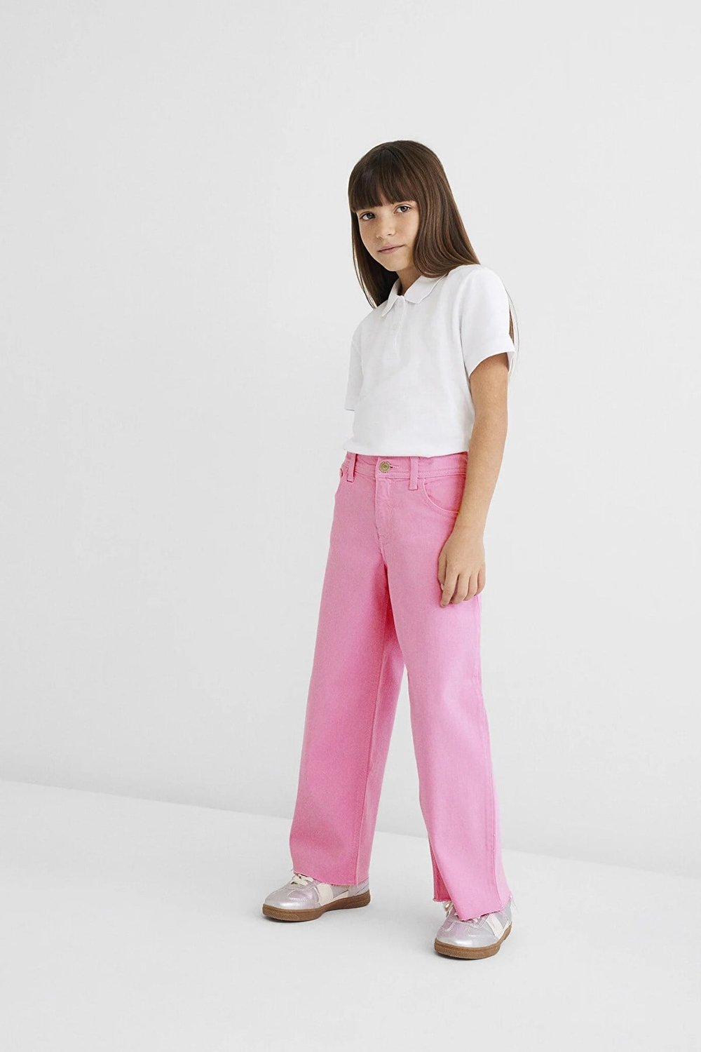 Lori Pamuklu Wide Leg Normal Bel Geniş Paça Jeans Kız Çocuk Kot Pantolon 7010036-86707 PEMBE