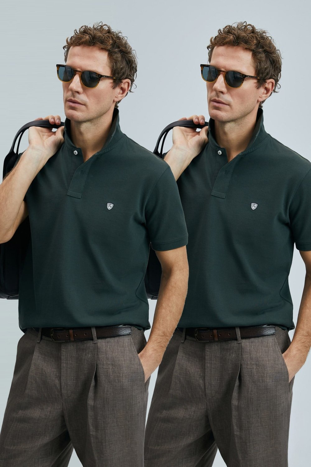 Lufian Logolu Pamuklu Comfort Fit Düğmeli Polo Yaka 2'li Erkek T Shirt 111040206S2 Haki-Haki
