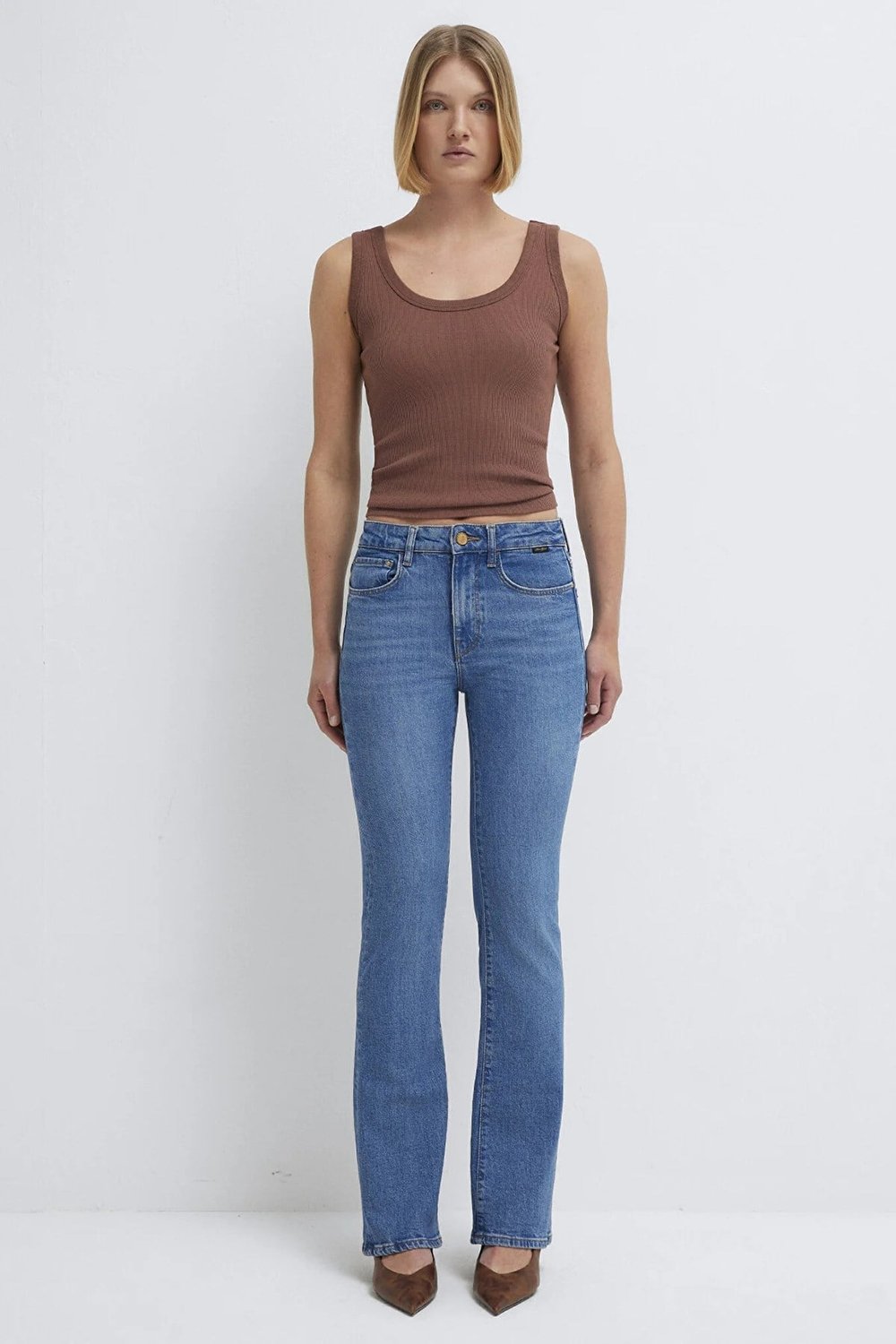 Maria Pamuklu Normal Bel İspanyol Paça Jeans Kadın Kot Pantolon 101225-A1589 MAVİ