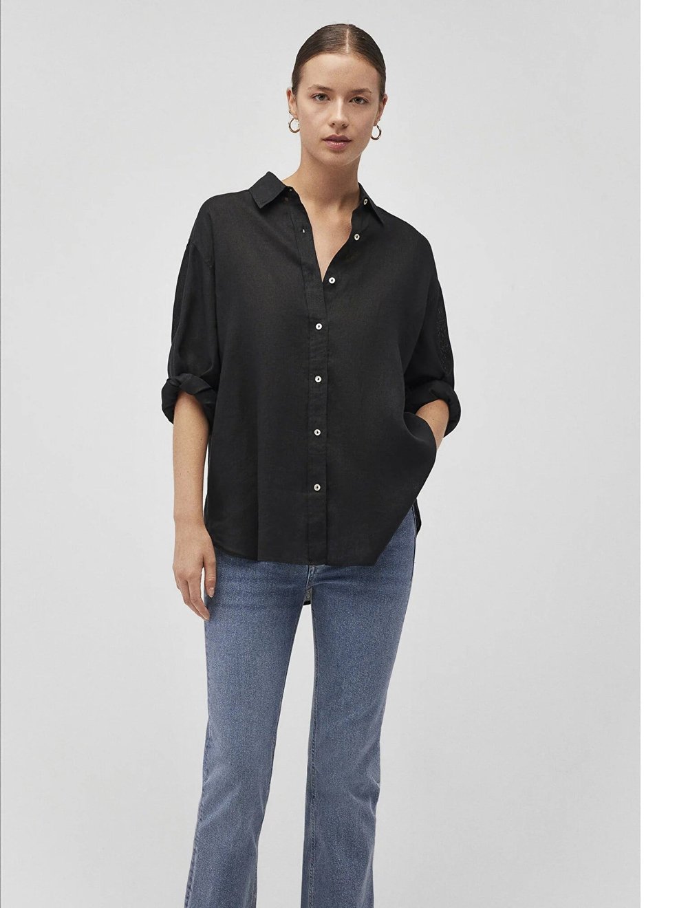 Mavi % 100 Keten Loose Fit Uzun Kollu Kadın Gömlek 1210747-900 SİYAH