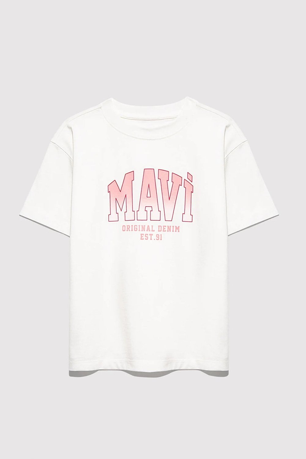 Mavi Logolu % 100 Pamuk Loose Fit Bisiklet Yaka Kız Çocuk T Shirt 7610386-70057 KREM