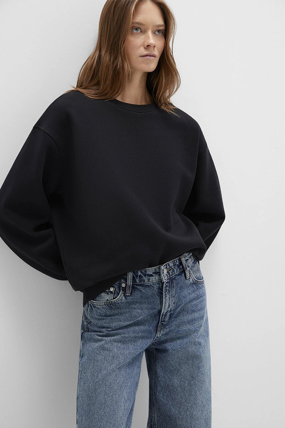 Mavi Pamuklu Bisiklet Yaka Loose Fit Bayan Sweat 1610198-900 SİYAH