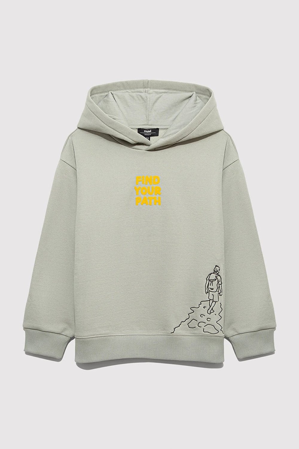 Mavi Pamuklu Loose Fit Sırt Baskılı Kapüşonlu Erkek Çocuk Sweat 6S10149-70155 AÇIK HAKİ