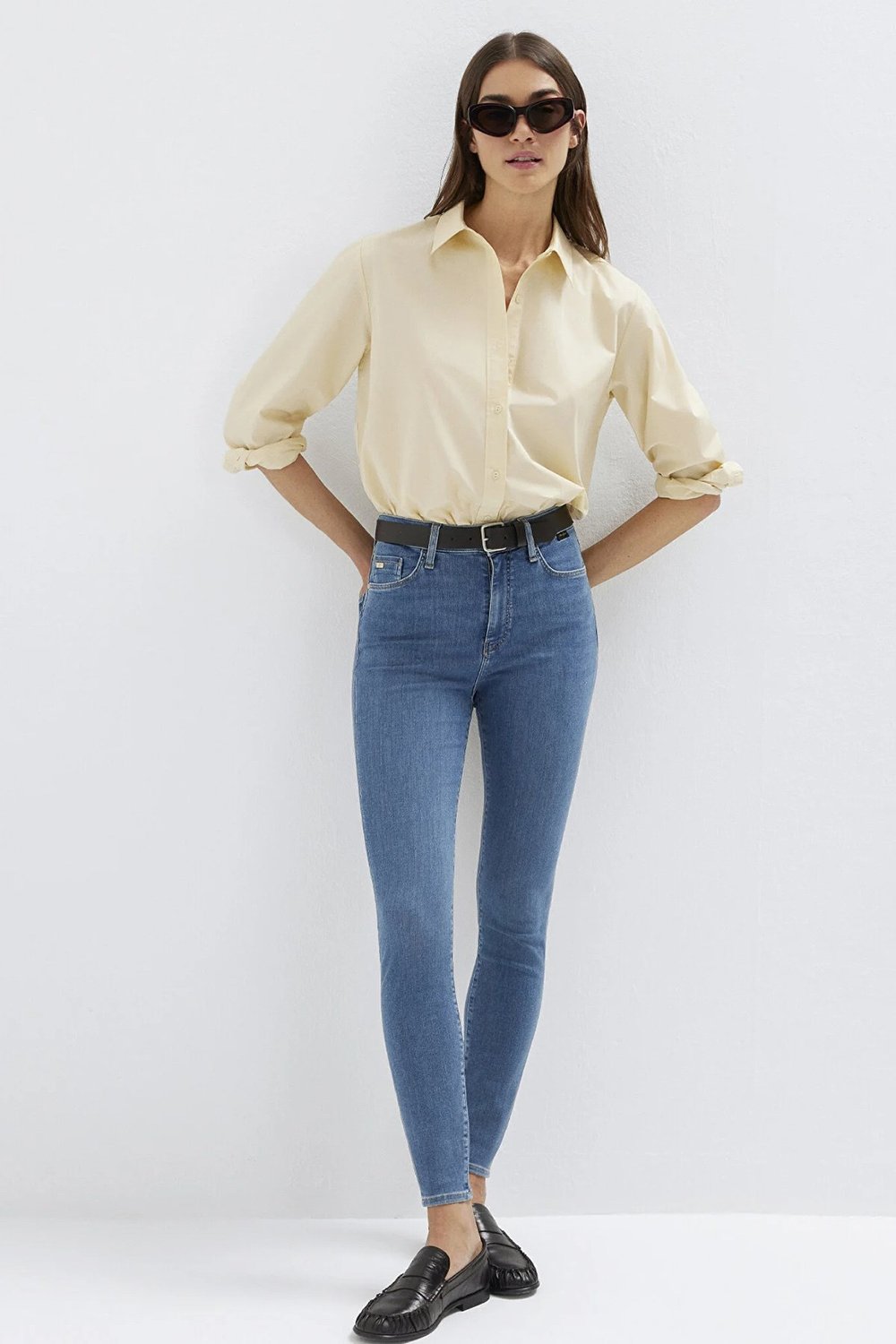Mavi Pamuklu Skinny Fit Yüksek Bel Dar Paça Jeans Kadın Kot Pantolon 100980-A1549 MAVİ