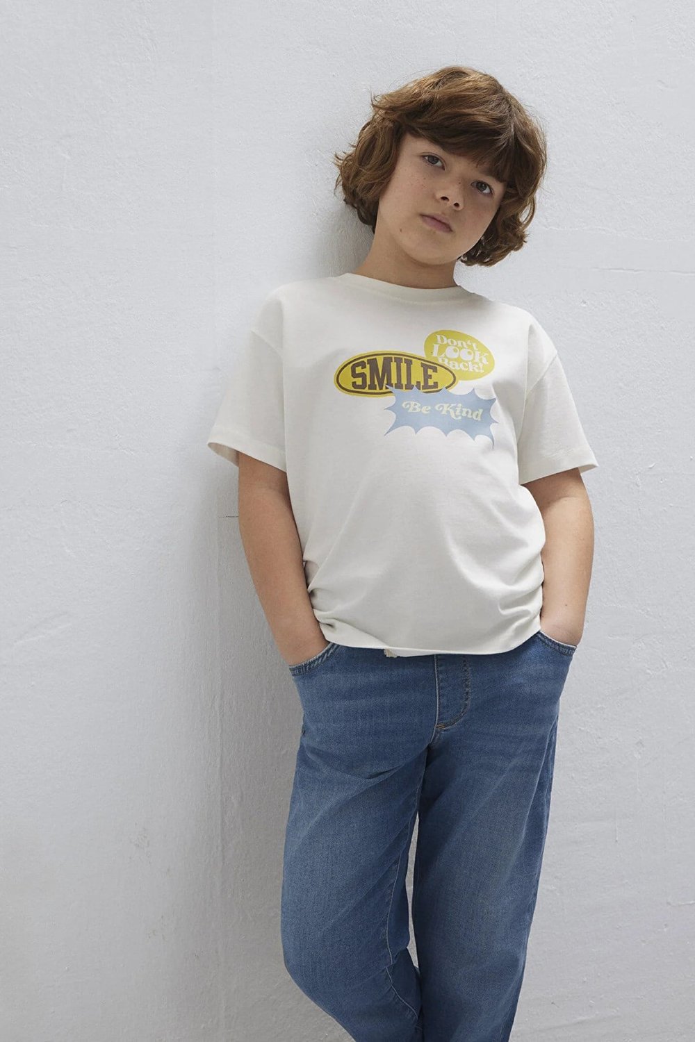 Mavi Rahat Kesim % 100 Pamuk Bisiklet Yaka Baskılı Erkek Çocuk T Shirt 6610399-70057 EKRU