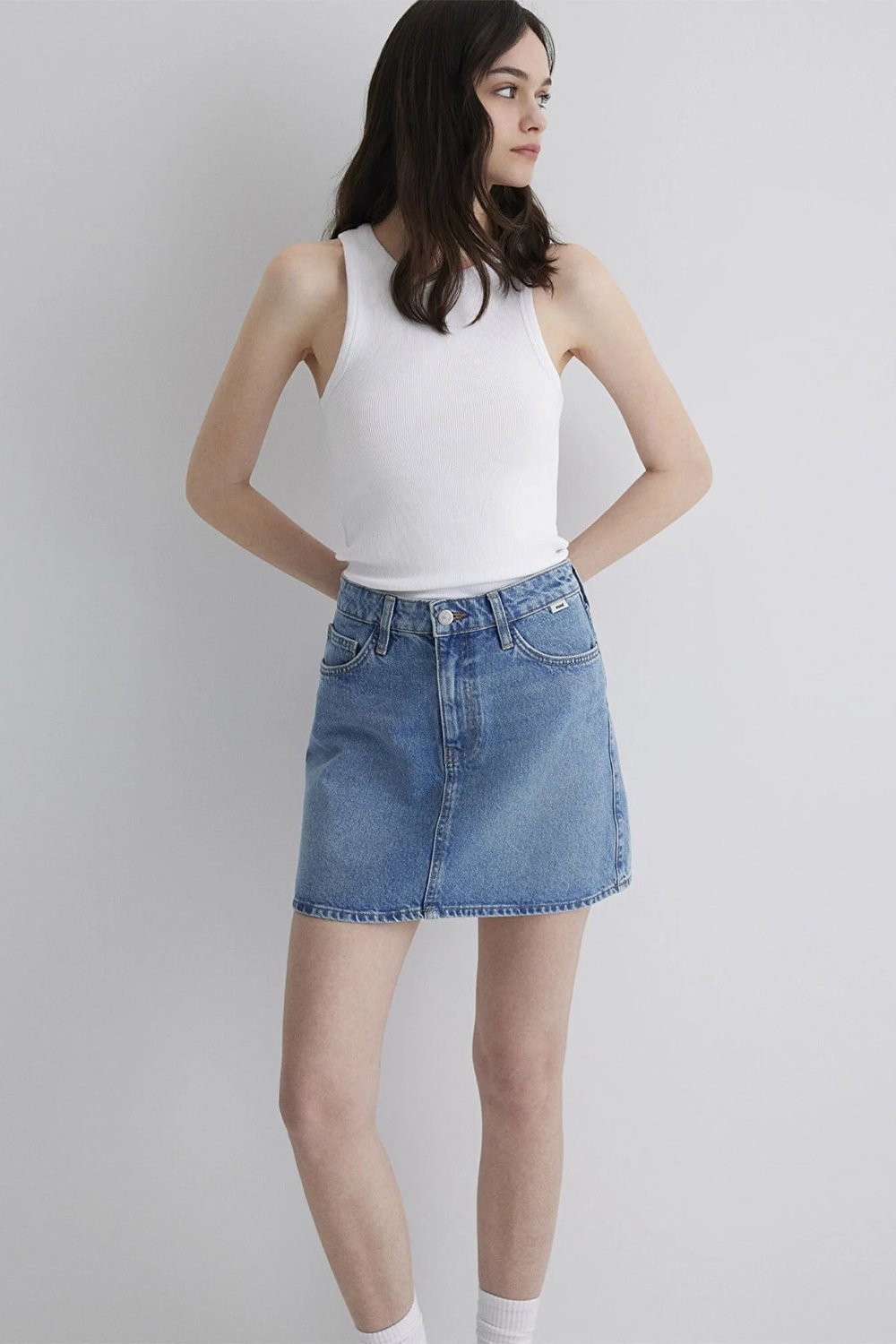 Mavi Regular Fit Normal Bel Mini Boy Bayan Kot Etek 1310204-87098 AÇIK MAVİ
