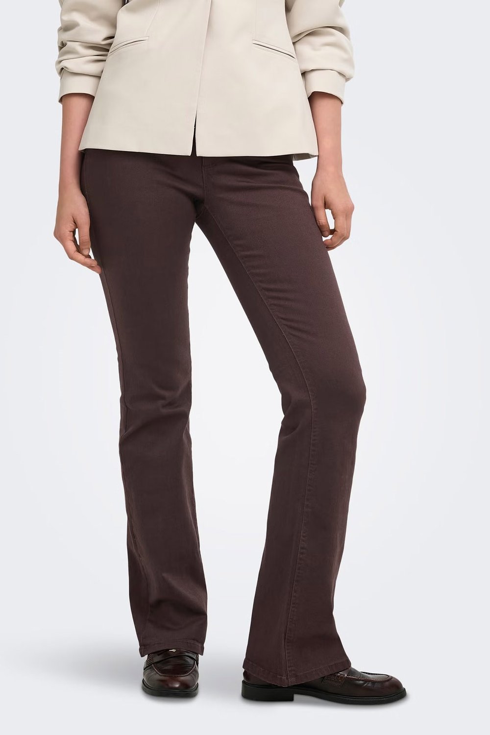 Onlblush Pamuklu Orta Bel Geniş Paça Jeans Kadın Kot Pantolon 15379119 KOYU KAHVE