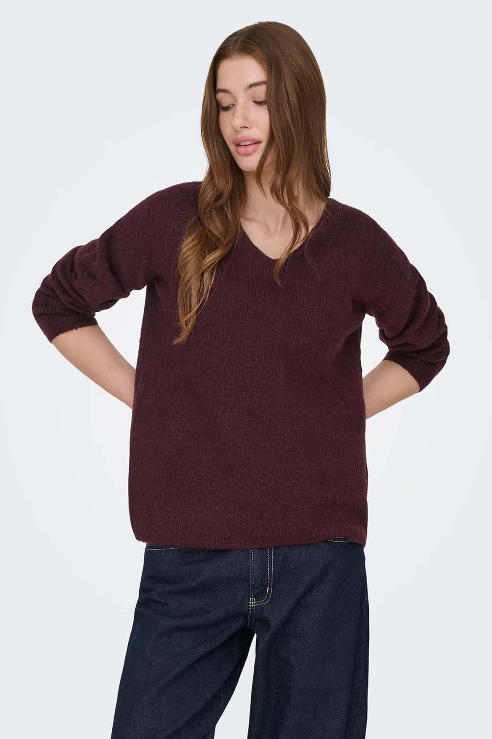 Onlcamilla Regular Fit V Yaka Kadın Kazak 15204588 VİŞNE