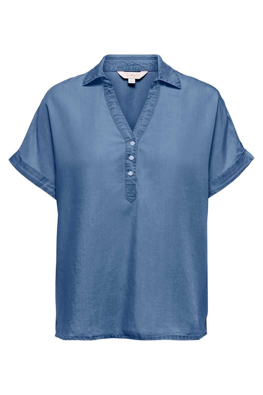 Onlcharis Loose Fit Klasik Yaka Düğme Detaylı Kadın Bluz 15363976 MAVİ
