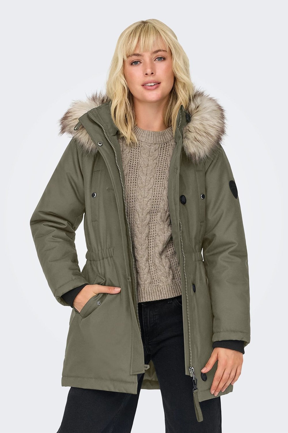 Onliris Regular Fit Çıkarılabilir Kapüşonlu Kadın Parka 15304625 Olive