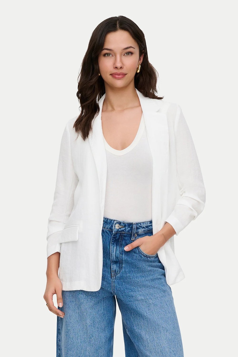 Onlita Regular Fit Kruvaze Yaka Blazer Kadın Ceket 15370275 BEYAZ