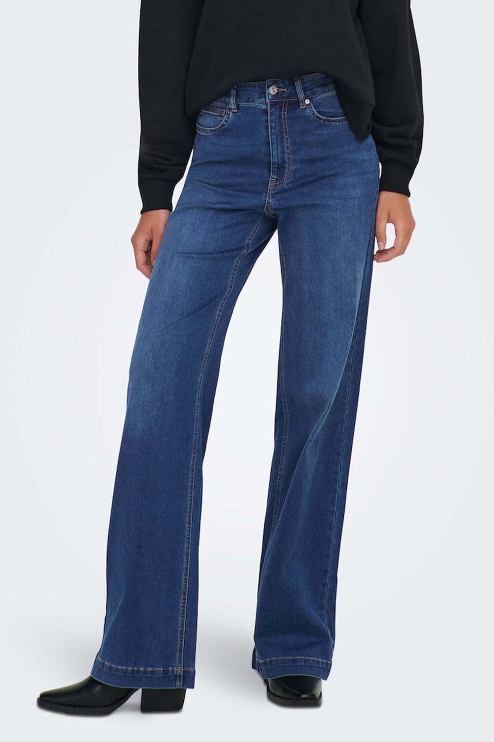 Onlmadison Pamuklu Wide Leg Yüksek Bel Geniş Paça Jeans Kadın Kot Pantolon 15358210 KOYU MAVİ