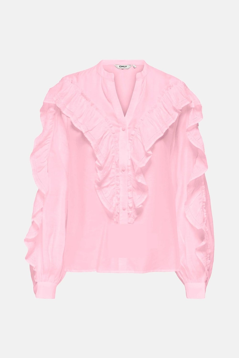 Onlmarriah Regular Fit V Yaka Düğmeli Kadın Bluz 15372232 PEMBE