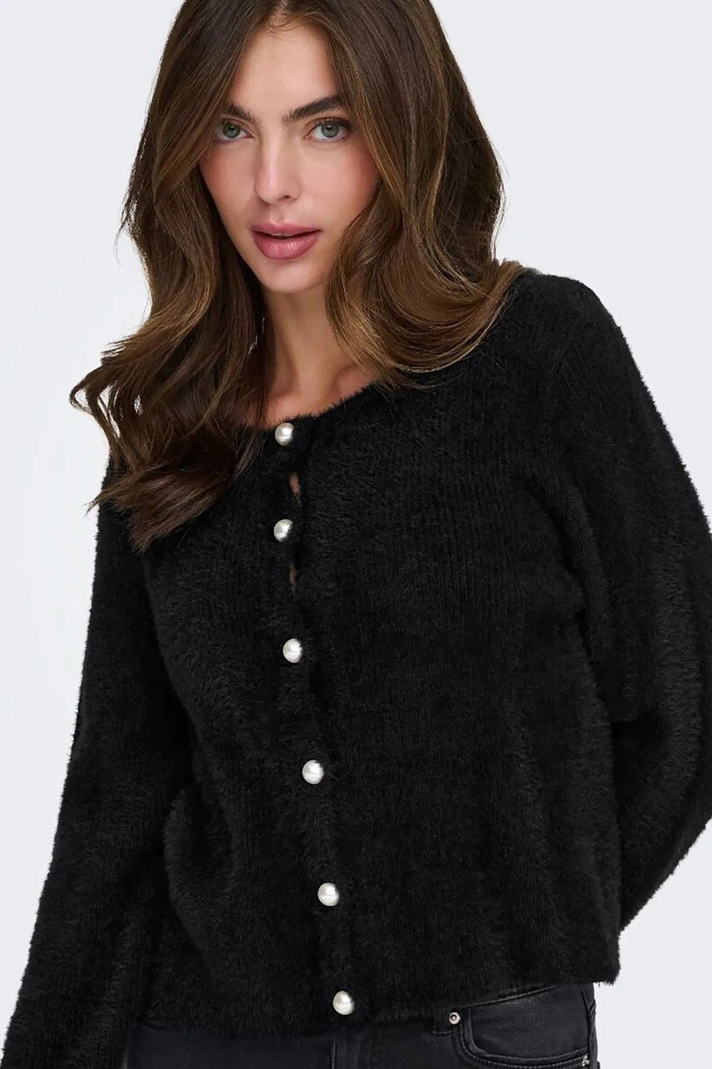 Onlpetra Regular Fit Bisiklet Yaka Hırka Kadın Kazak 15350655 SİYAH