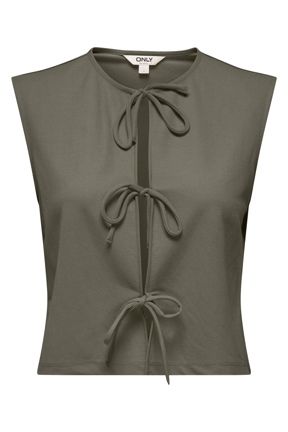 Onlsakura Regular Fit Yuvarlak Yaka Bağlama Detaylı Kadın Yelek 15366877 Olive