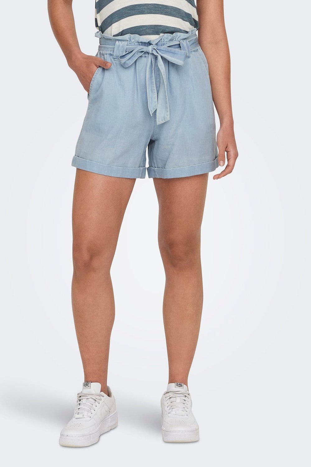 Only Onlbea Pamuklu Regular Fit Yüksek Bel Kemer Detaylı Bayan Short 15255715 AÇIK MAVİ